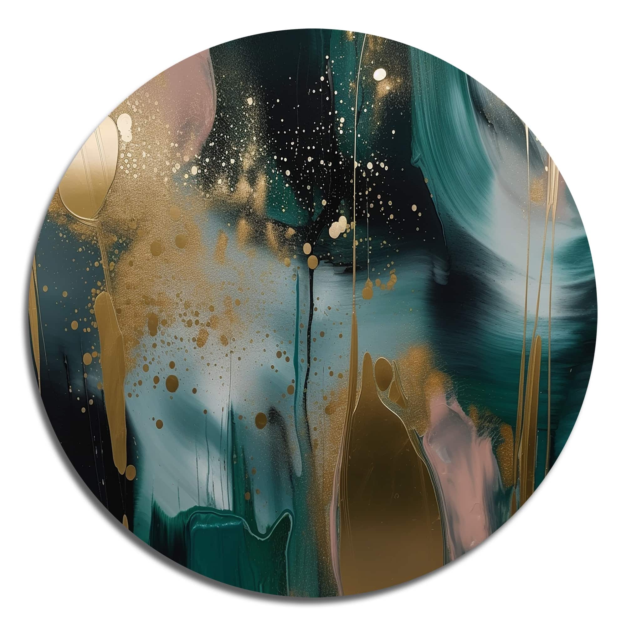 Designart "Gold And Green Marble Expression" Abstract Marble Metal